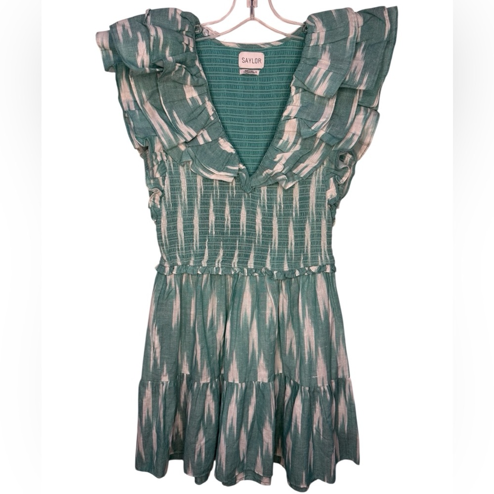 SAYLOR Annalee Dress in Teal Smocked Ruffle - Small